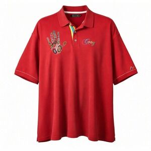 Coogi Polo Shirt Mens 4XL Red Embroidered Hand Logo Cotton Short Sleeve Bold